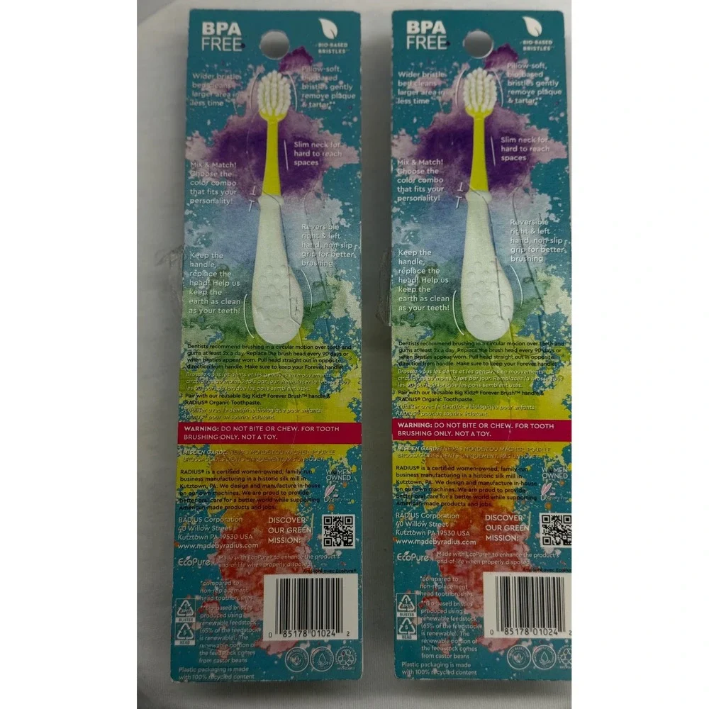 RADIUS Big Kidz Forever Brush Replacement Heads 4ct Very Soft Kid 6+ Made in USA